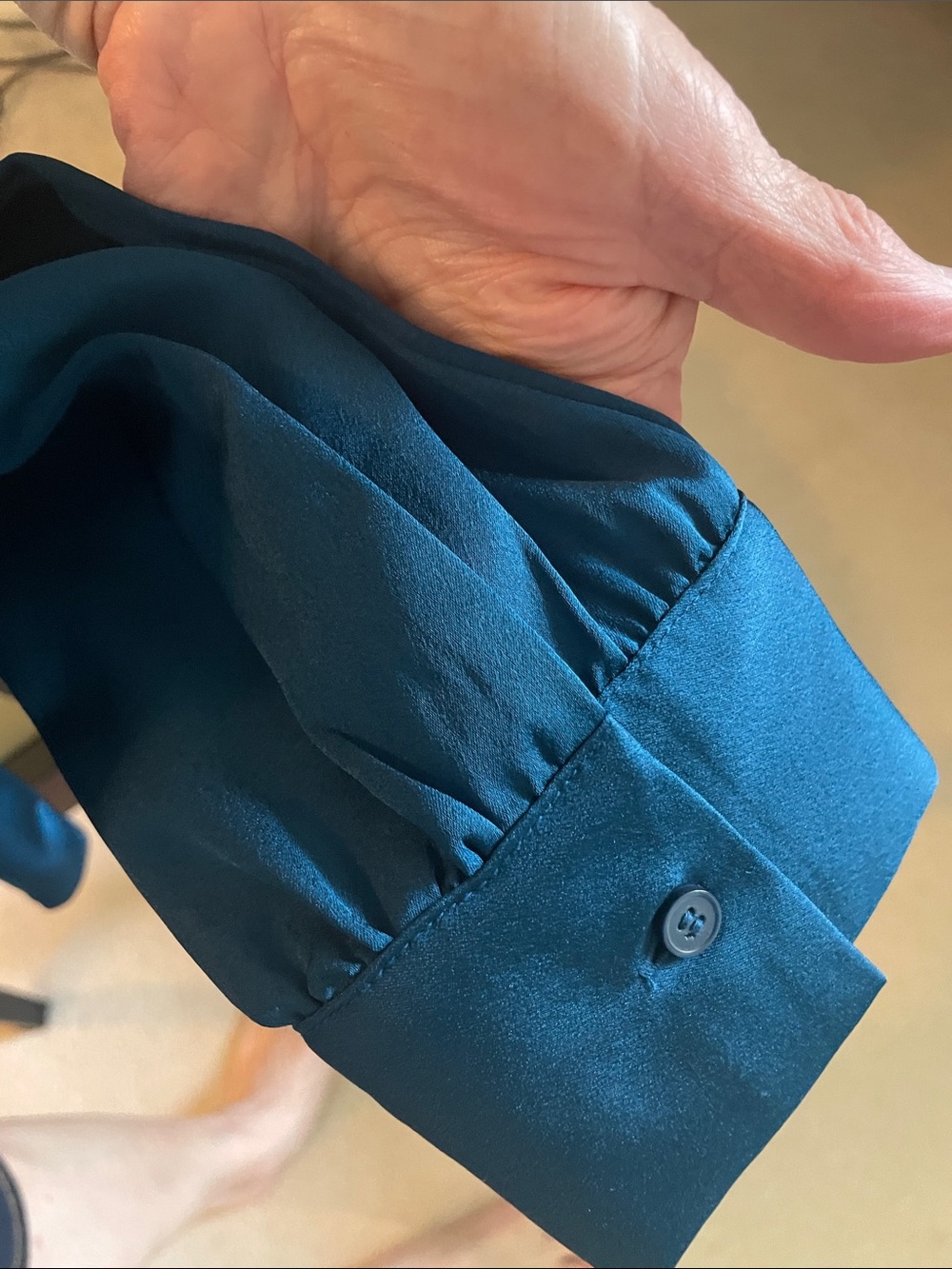 Ann Taylor Teal Blue Satiny Long-Sleeve Dress Shirt - Picture 3 of 6